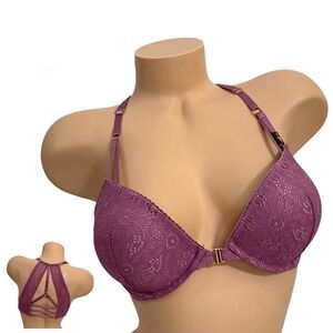 VICTORIAS SECRET 32D Very Sexy Chantilly‎ Push Up Front-Close Bra Mauve Lace NEW